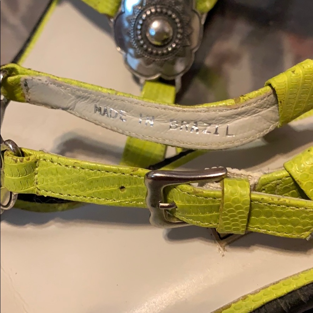Brighton Lime Green Leather T-Strap Sandals with Silver Concho Accents - Picture 8 of 8